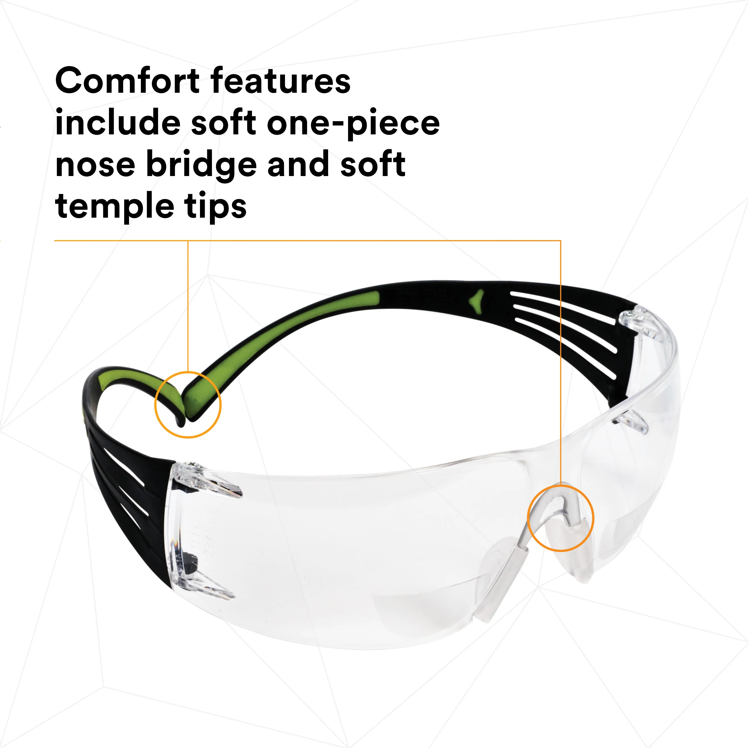 3M SecureFit Bifocal Safety Glasses with Black/Lime Temples and Clear Anti-Fog Lens