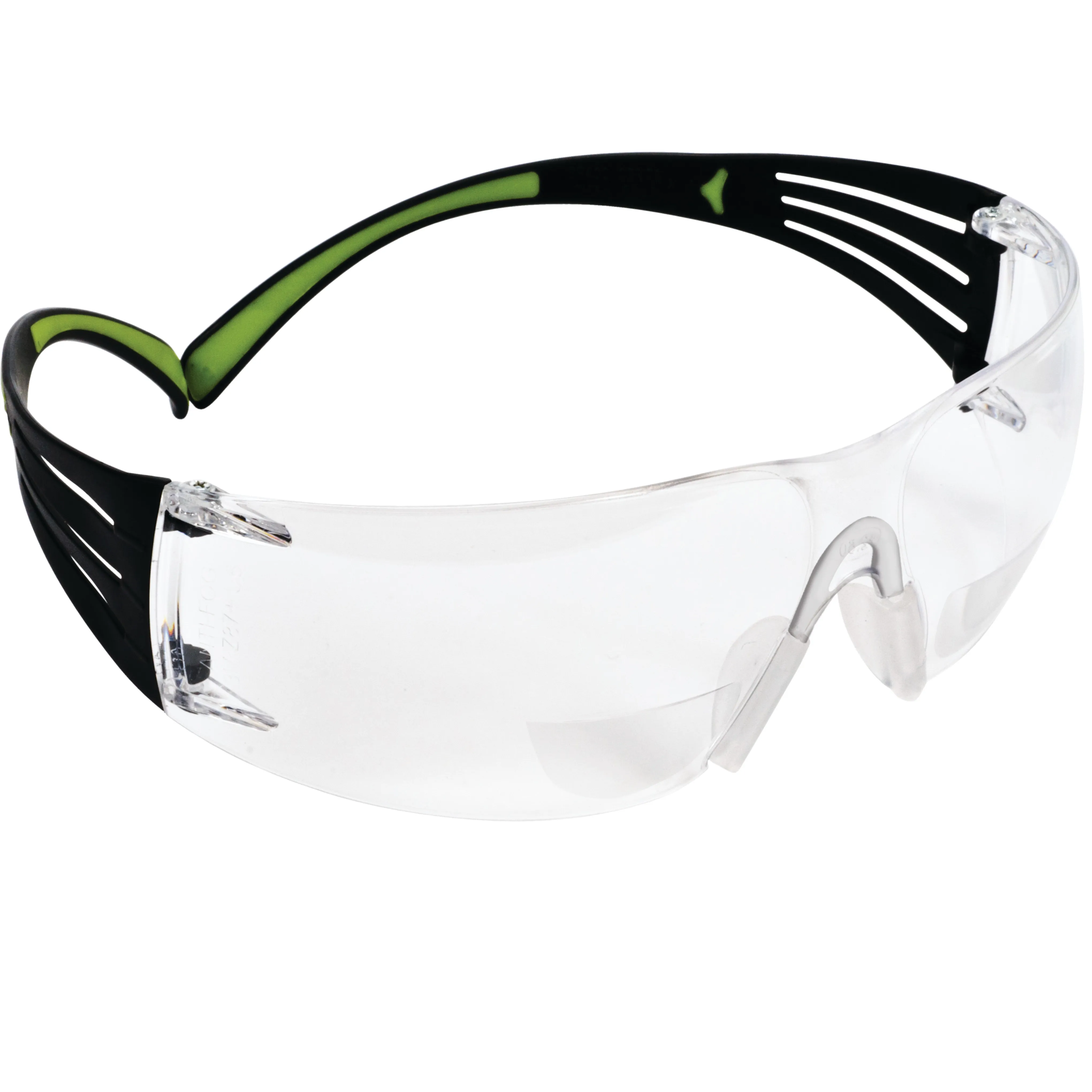 3M SecureFit Bifocal Safety Glasses with Black/Lime Temples and Clear Anti-Fog Lens