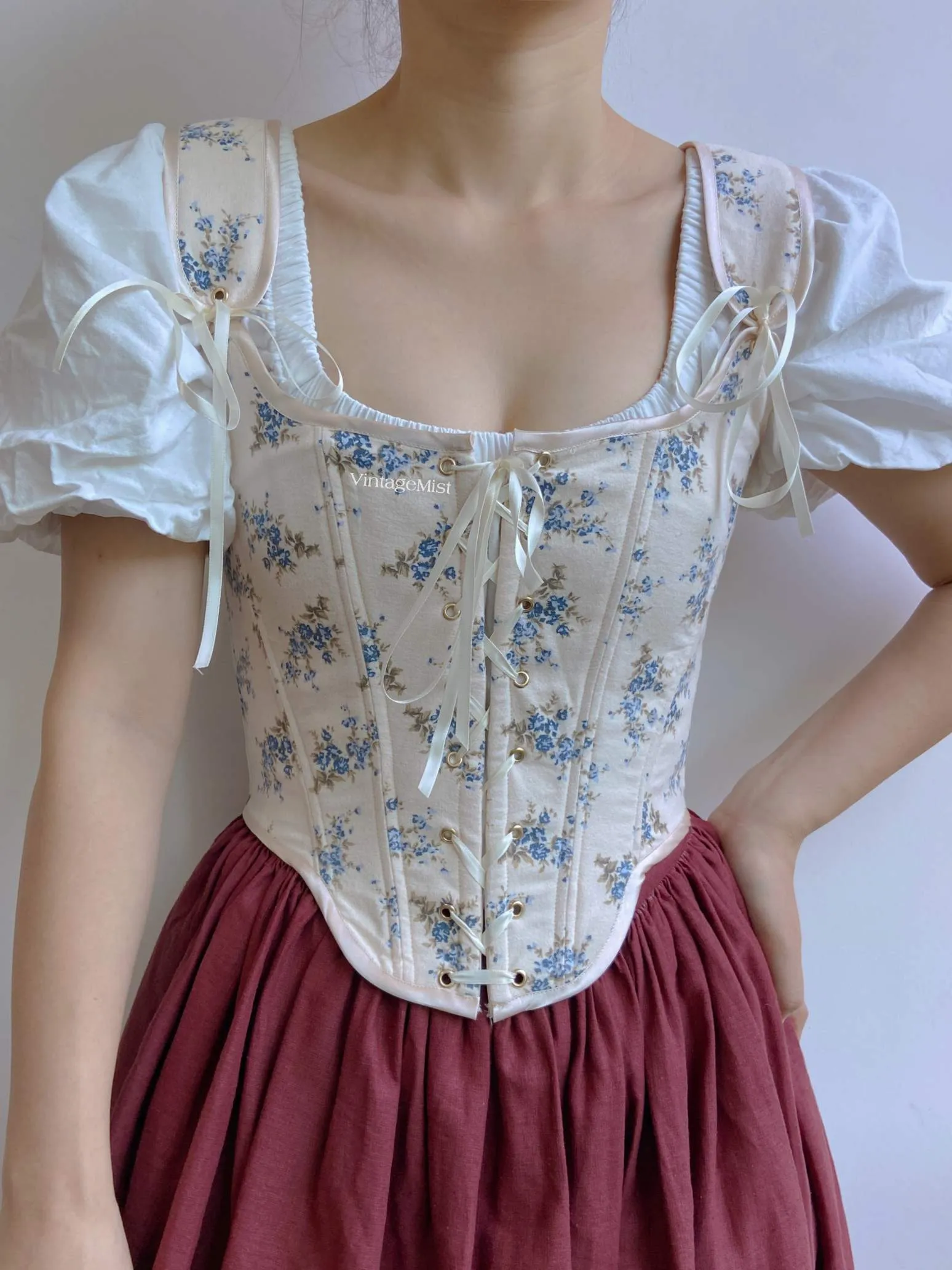 Blue Floral Renaissance Corset Bodice Stays