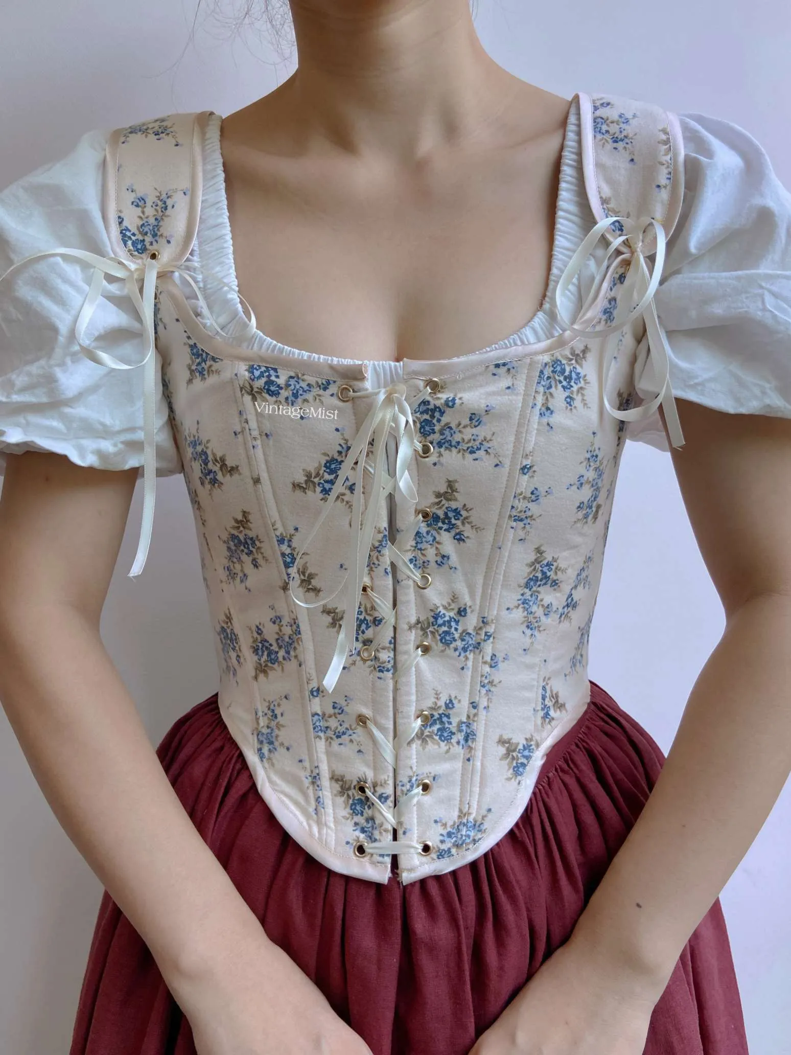 Blue Floral Renaissance Corset Bodice Stays