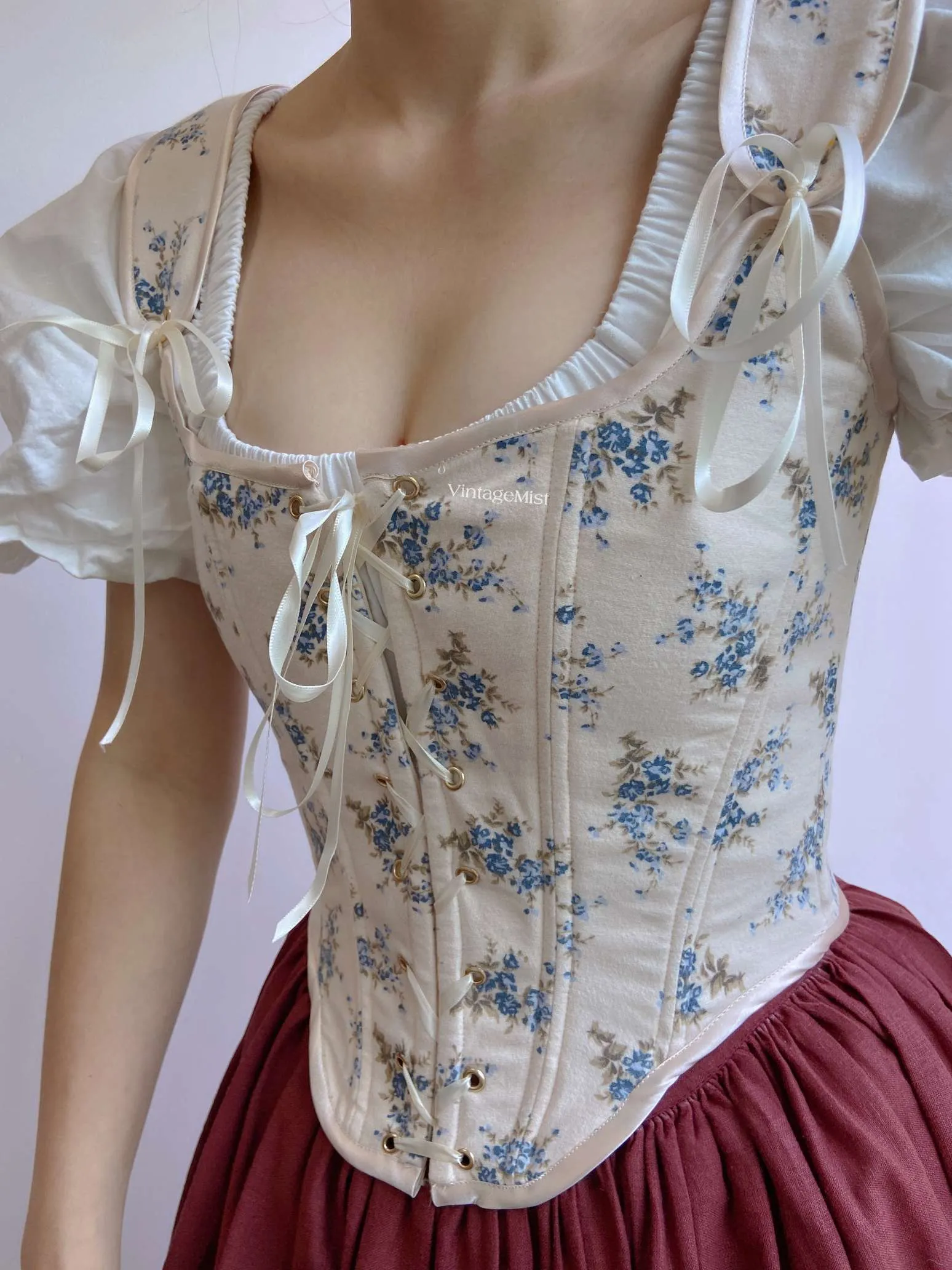 Blue Floral Renaissance Corset Bodice Stays