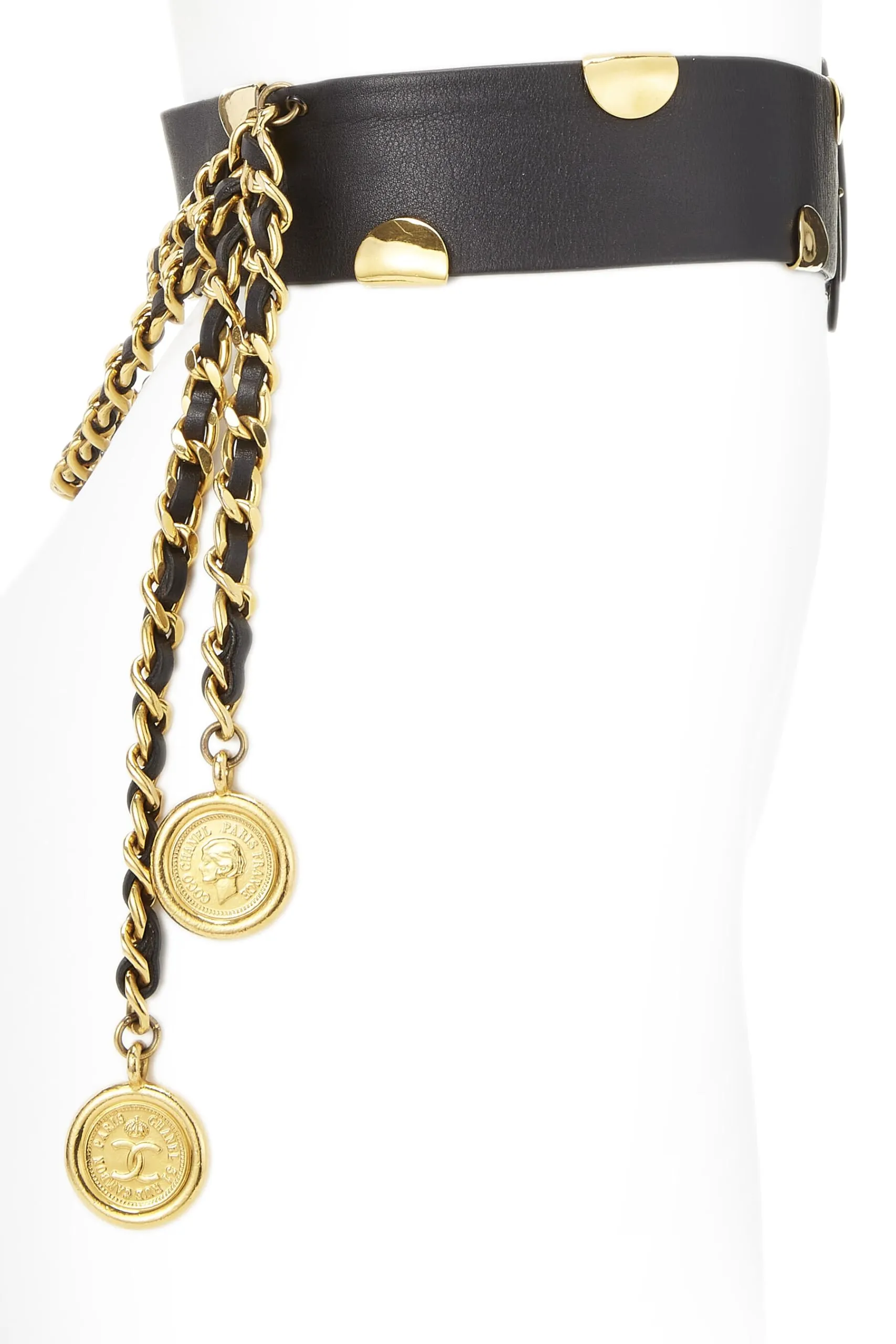 Chanel,  Black Leather & Chain Waist Belt 70, Black