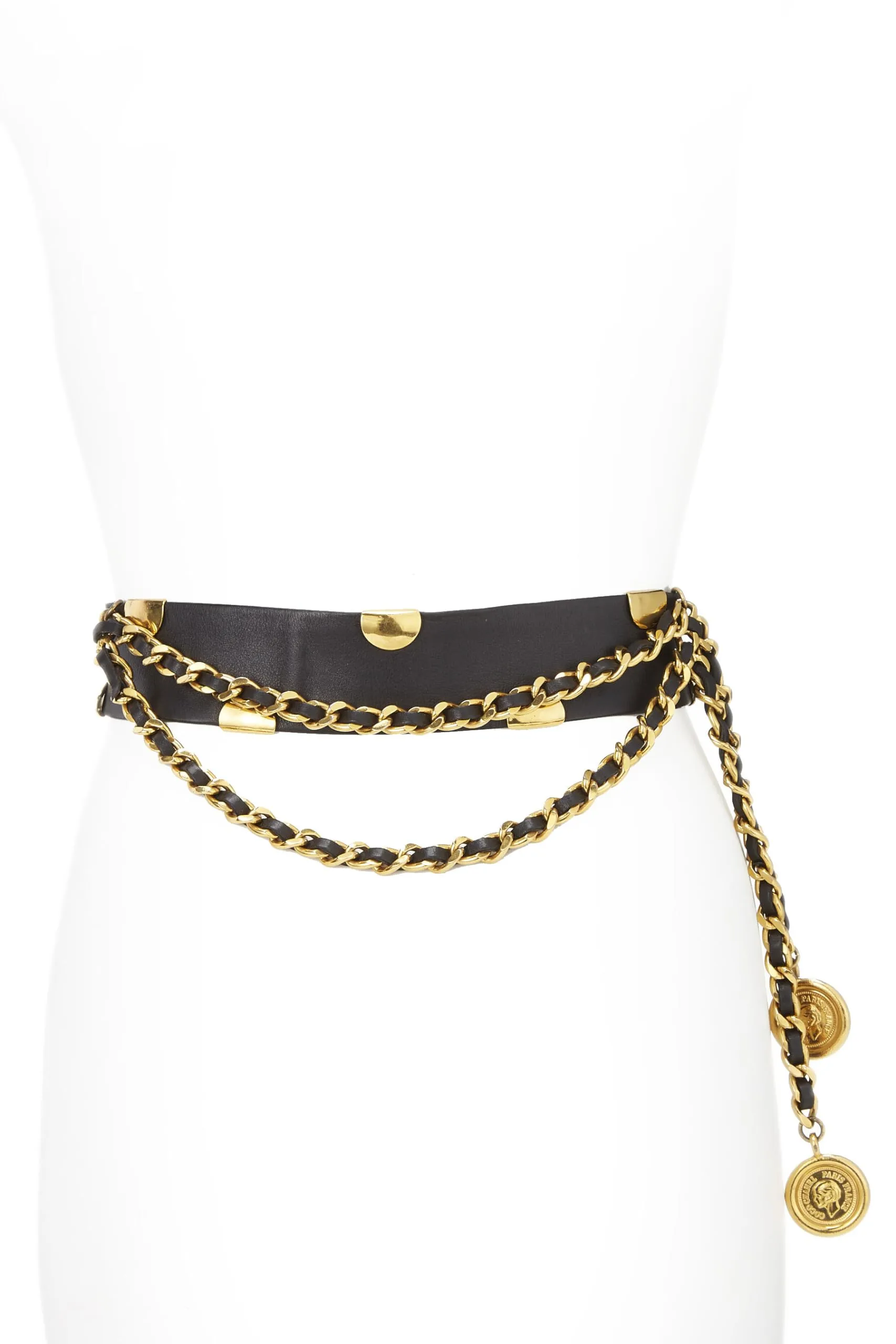 Chanel,  Black Leather & Chain Waist Belt 70, Black