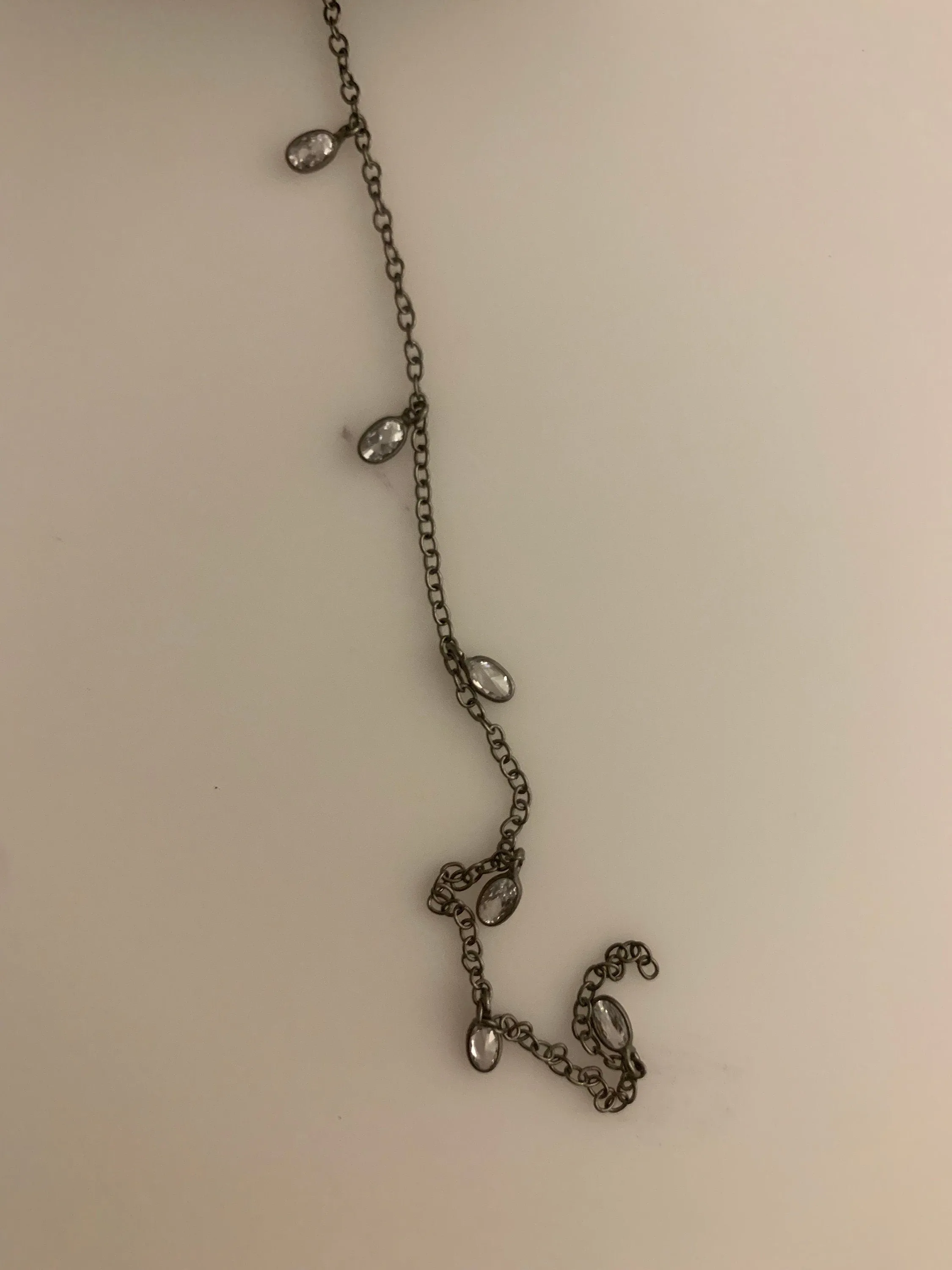 CZ Chain, gunmetal Chain, Gunmetal Plated Copper Chain, Oval Shape dangling CZ Chain 5X6mm Cubic Zirconia Oval Shape, 1 Foot.
