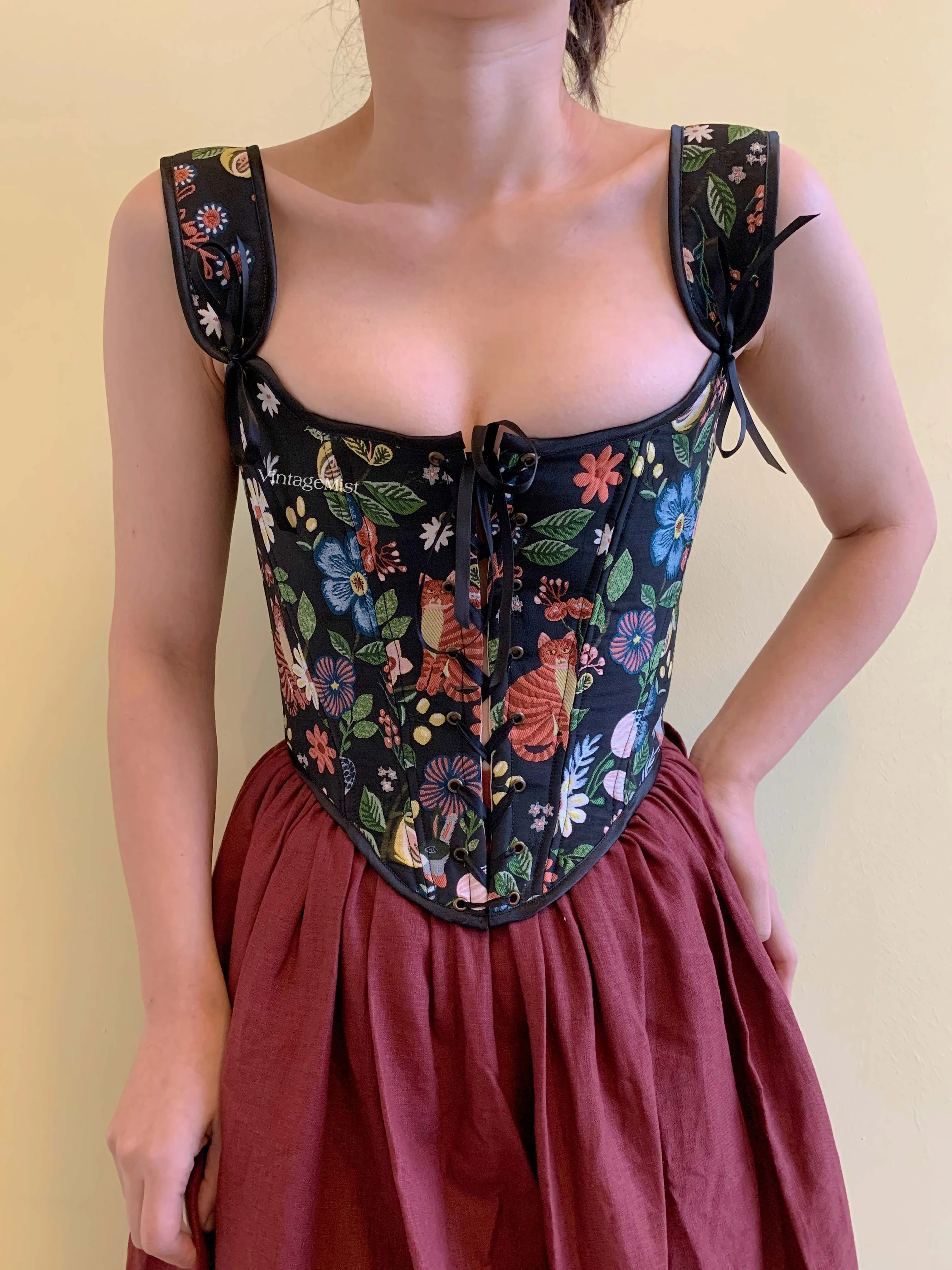 Enchanted Forest Fairycore Corset with Cat Print