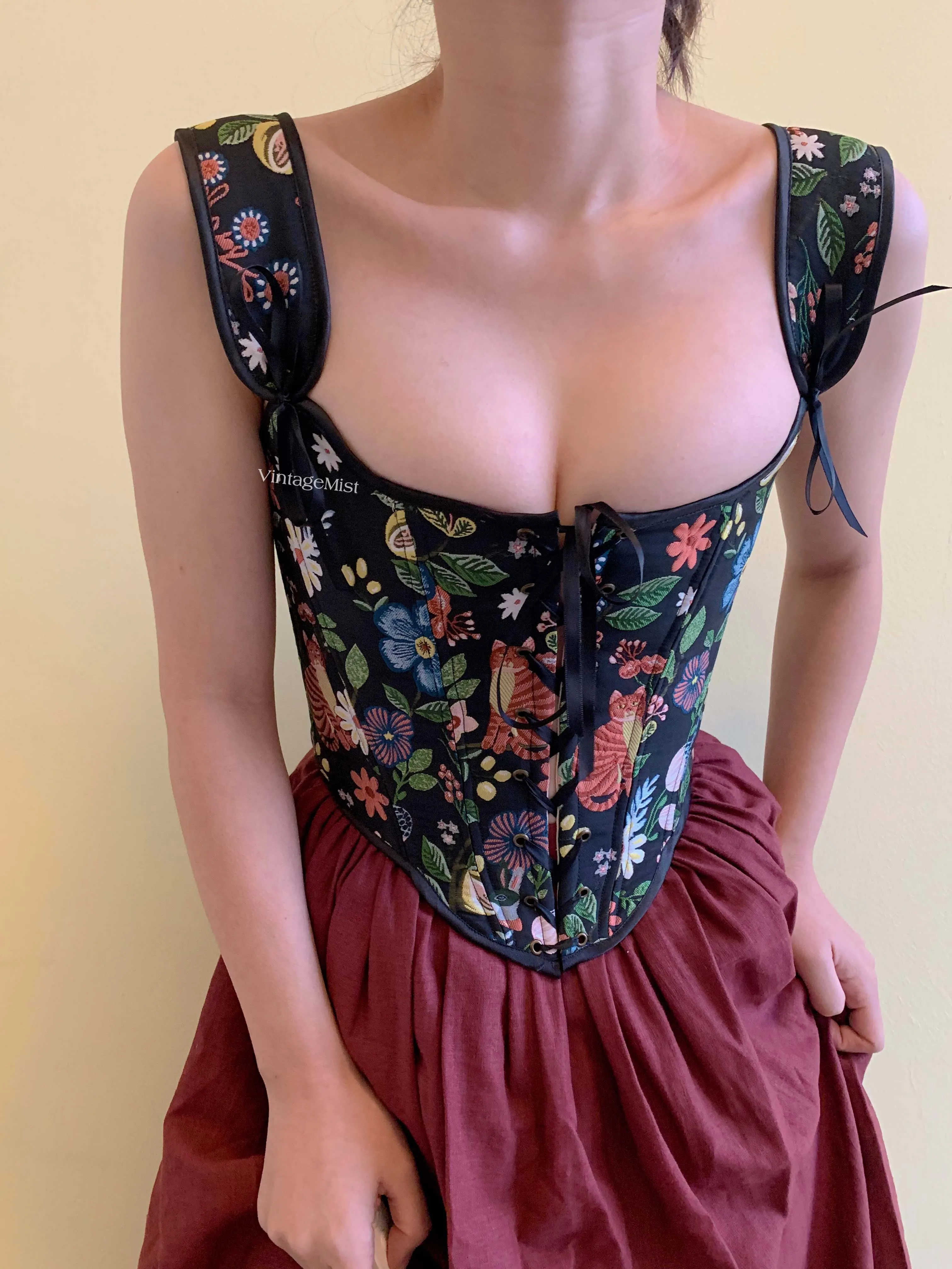 Enchanted Forest Fairycore Corset with Cat Print