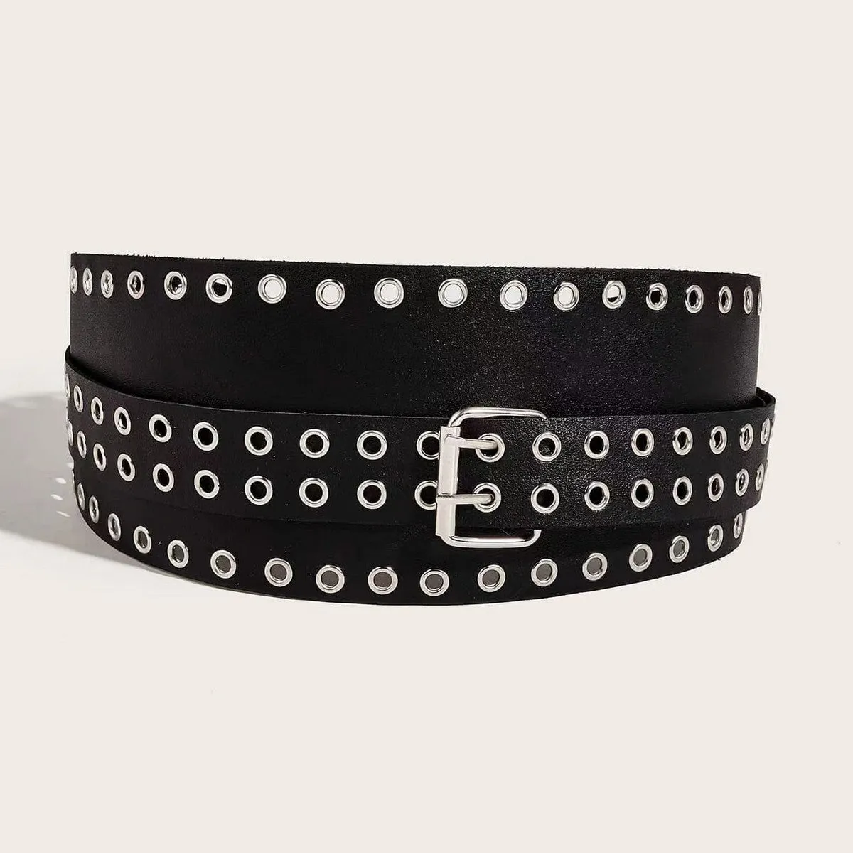 Faux Leather & Grommet Wrap Belt in Black