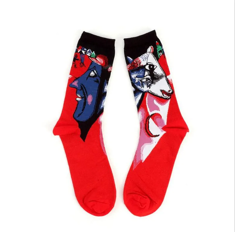 Free Shipping Fashion Art  Cotton Crew Socks  Painting Character Pattern for Women Men Harajuku Design Sox Calcetines Van Gogh