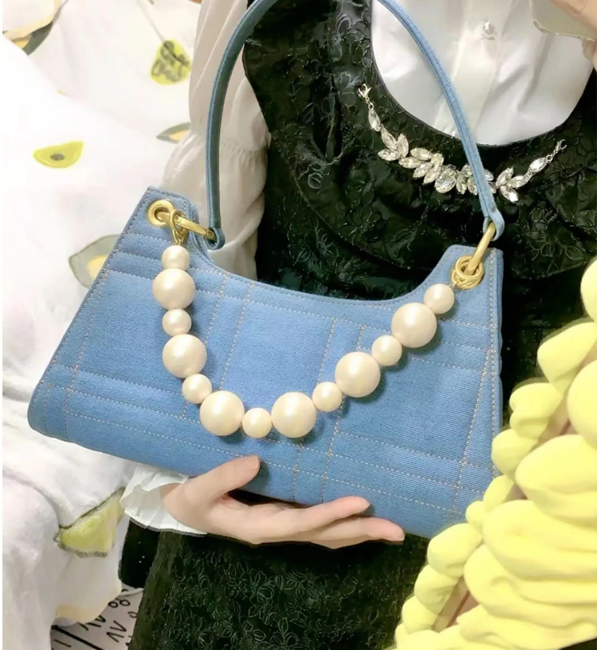 Frog large pearl chain accessory bag underarm handbag DIY decoration bag chain accessories