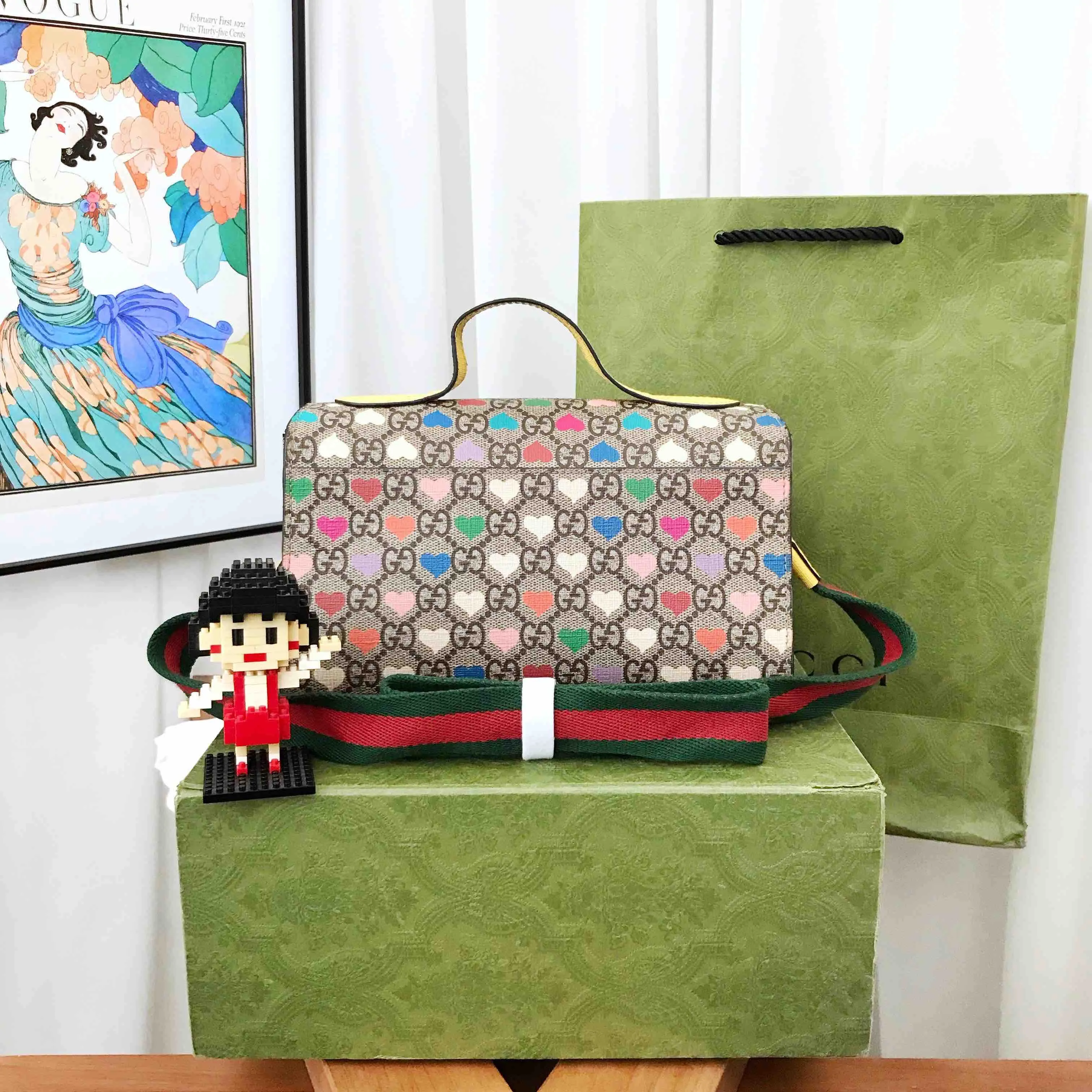 Gucci Double G Beige Multicolor Canvas Messenger Bag Medium
