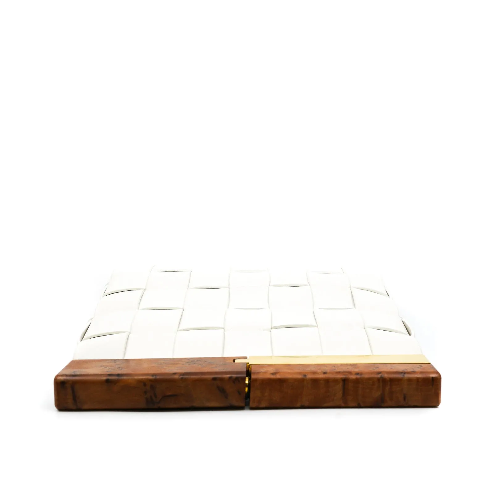 Intrecciato Snap Clutch in leather white ghw