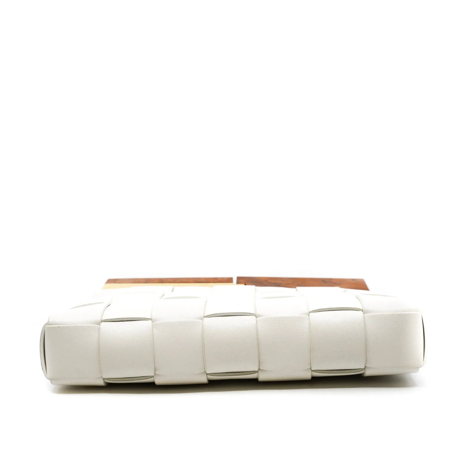 Intrecciato Snap Clutch in leather white ghw