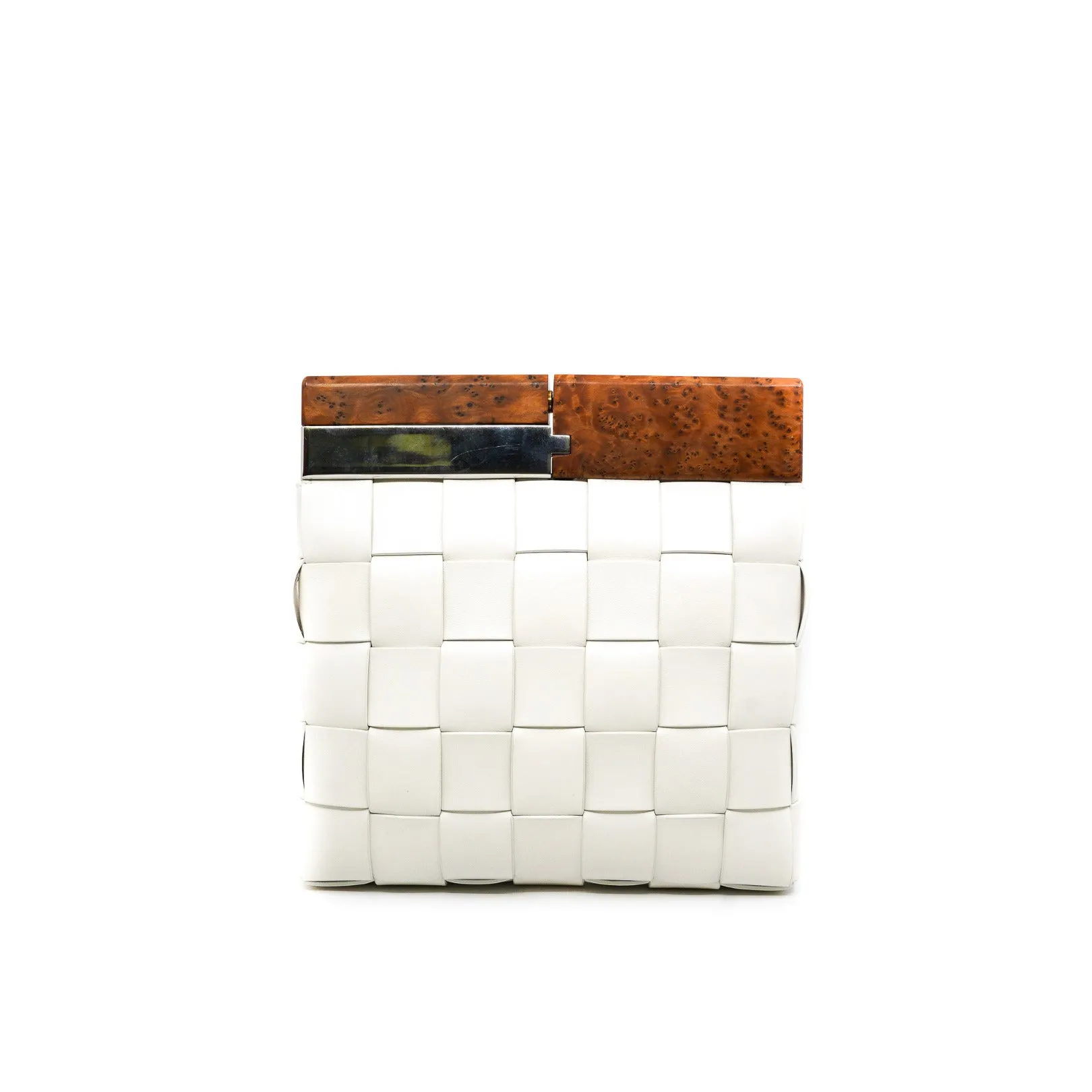 Intrecciato Snap Clutch in leather white ghw