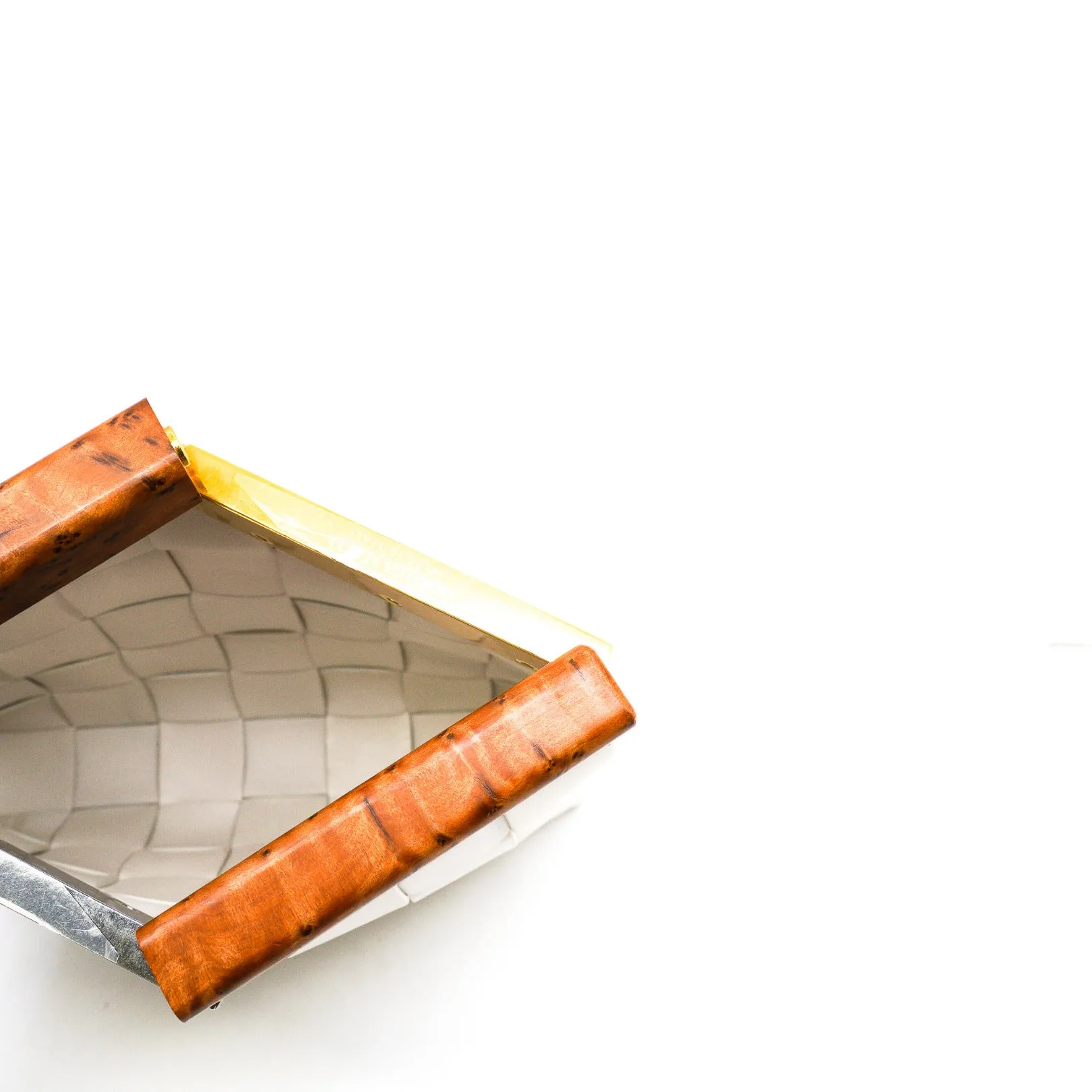 Intrecciato Snap Clutch in leather white ghw