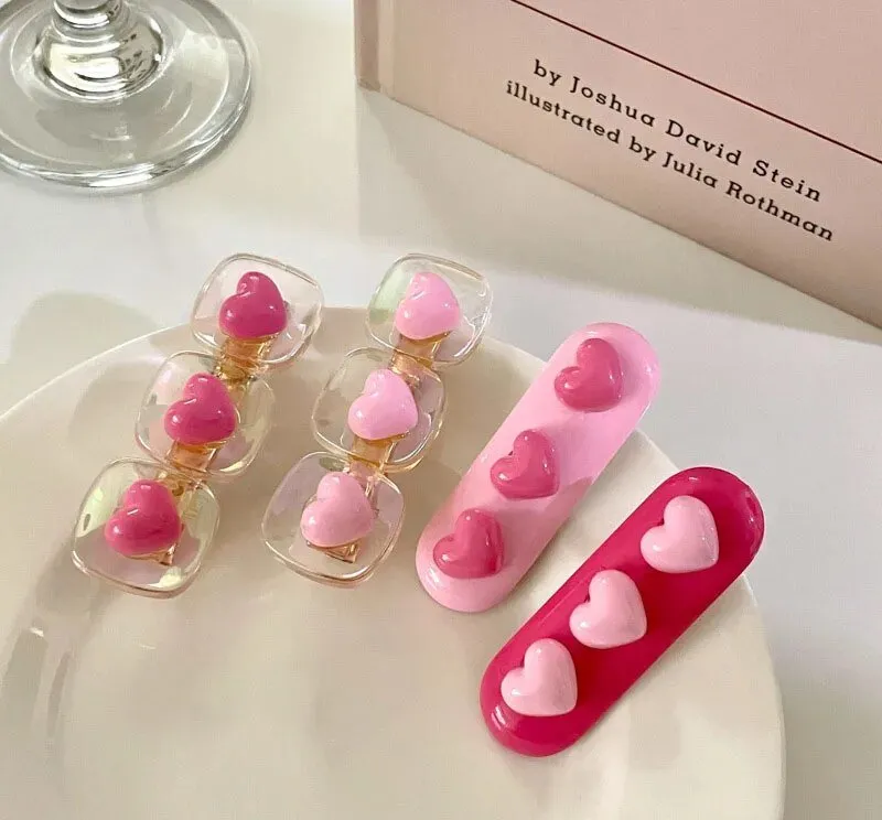Kawaii Pink Love Heart Hair Clips