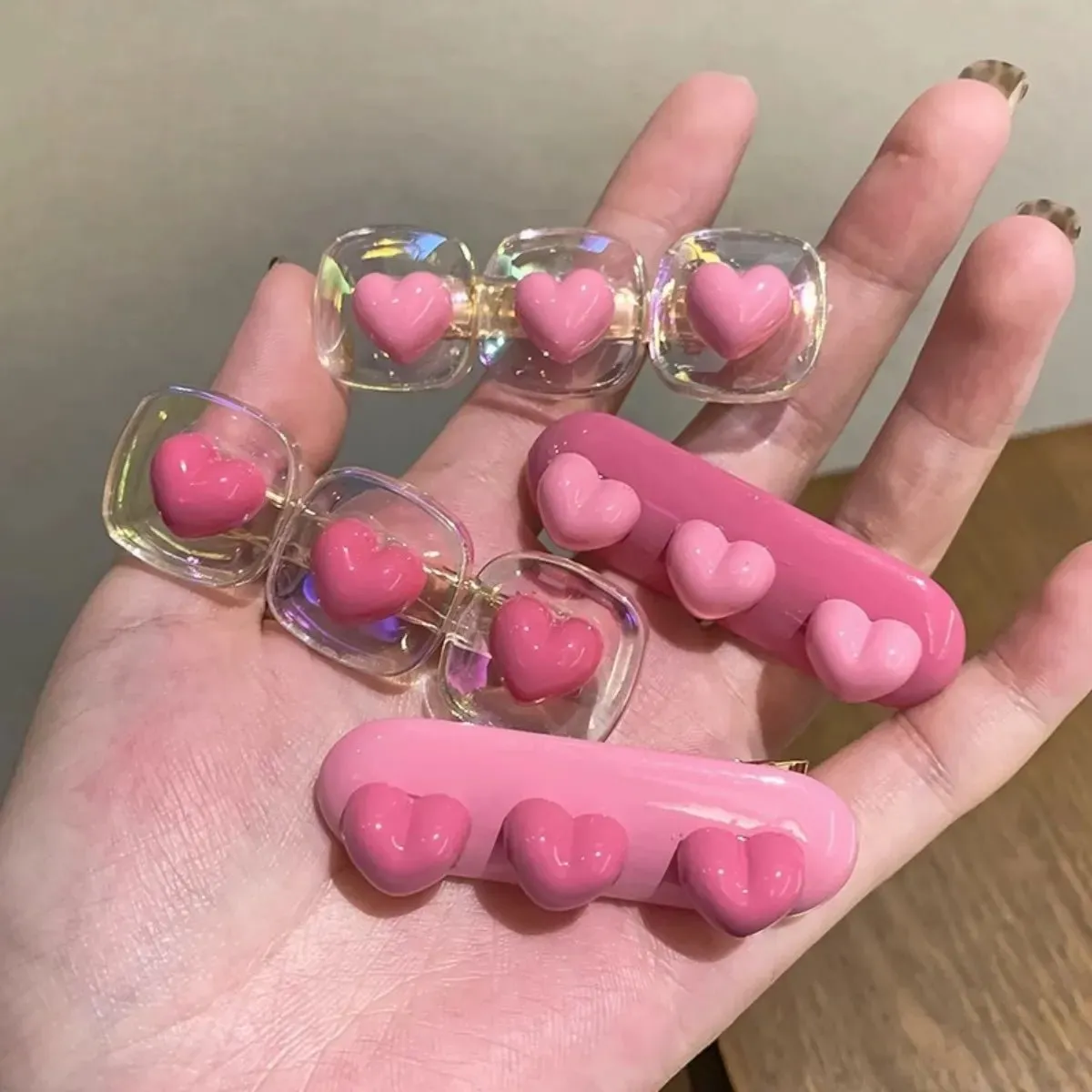 Kawaii Pink Love Heart Hair Clips