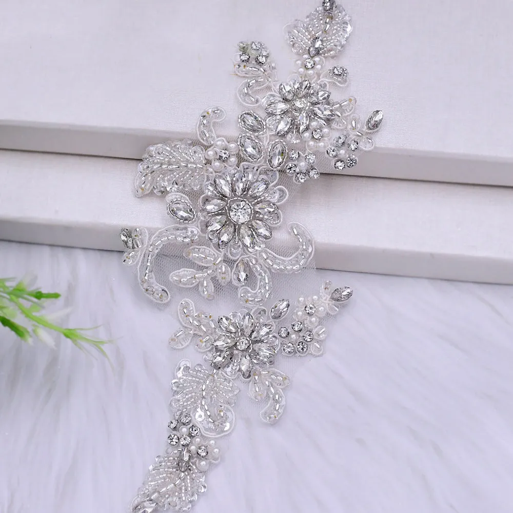 Luxurious Floral Crystal Pearl Bridal Sash
