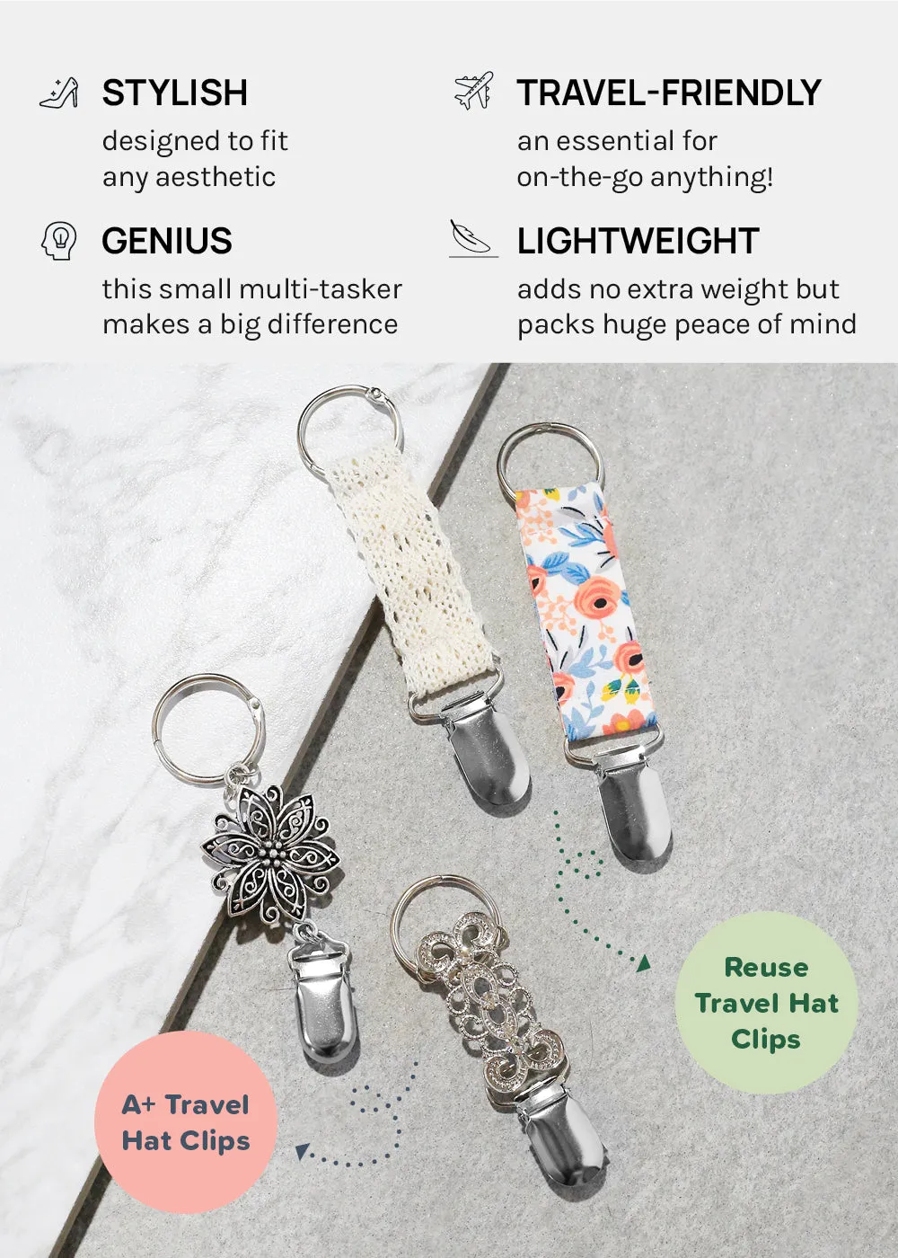 Official Key Items Grosgrain Travel Hat Clips