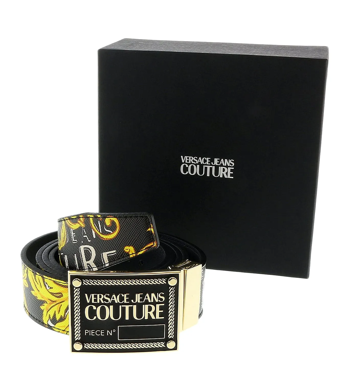 Versace Jeans Couture Black/Gold Signature Label Baroque Reversible Adjustable  Belt-28-44
