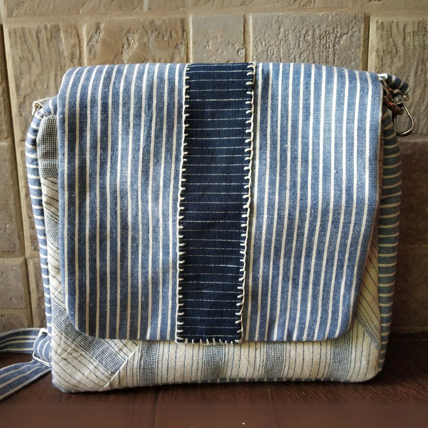 White & Ice Blue Kala Cotton Messenger Bag | Hand Crafted | Timeless Elegance